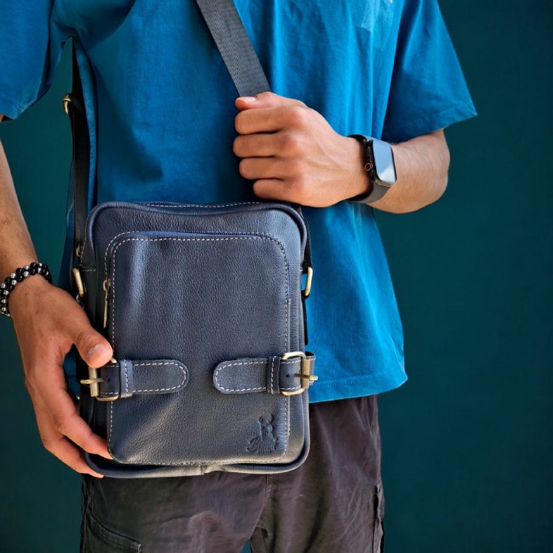 BAMM Natural Leather Men's Crossbody Bag – 25x20cm | Anti-Rust Accessories & Premium Satin Handle