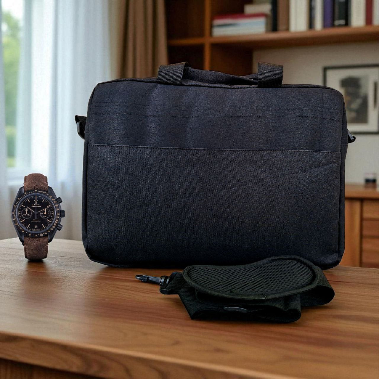 "Durable Laptop Shoulder Bag – Linen Fabric, Reinforced Sides, Multiple Compartments & Adjustable Handle"