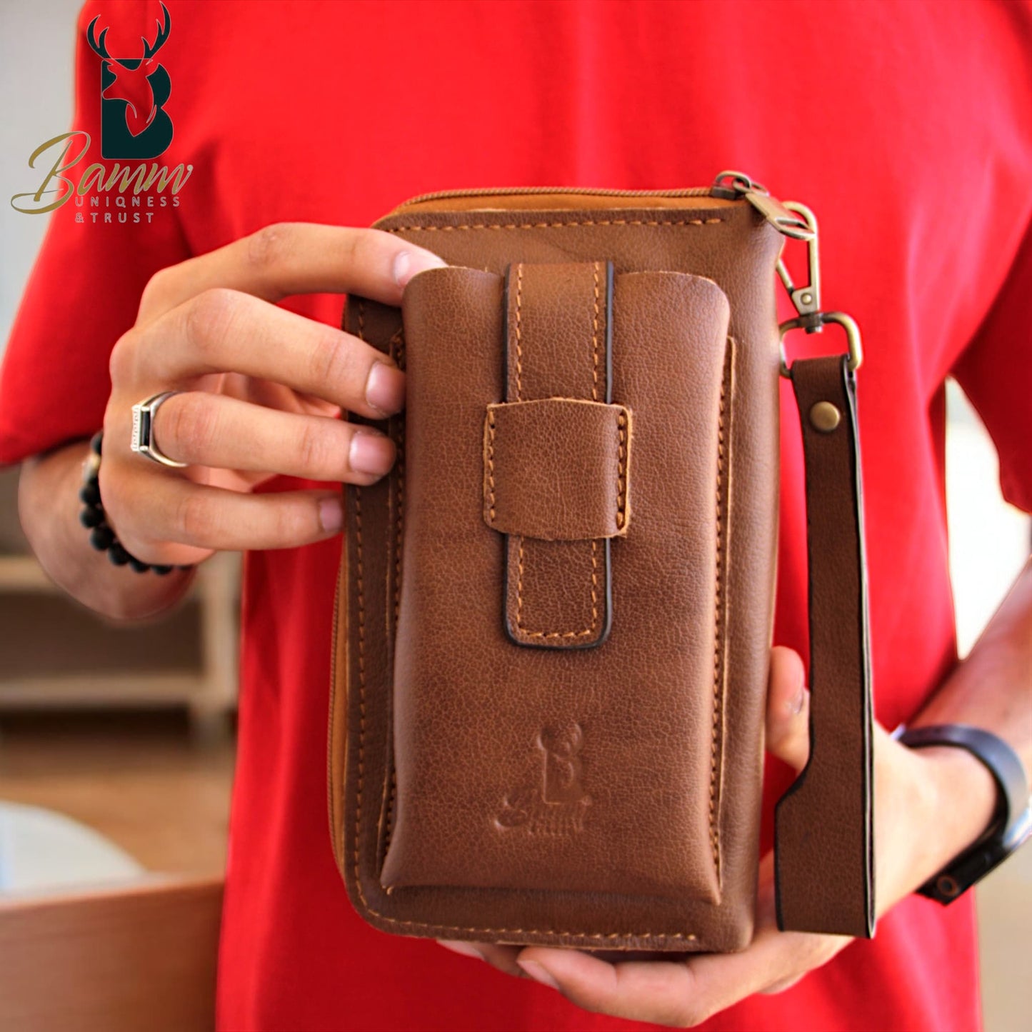 Premium Men’s Leather Handbag – Multi-Functional Organizer with Handle & Card Slots