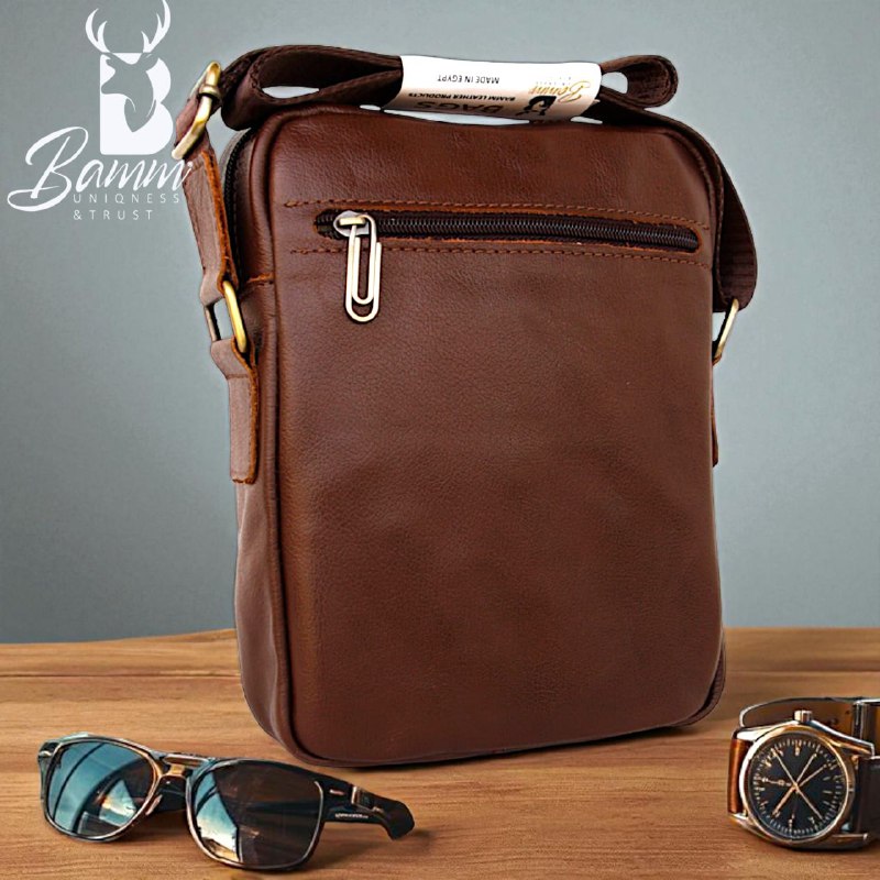 Men's Crossbody Bag Genuine Leather With Adjustable Strap And Front & Back Zippers