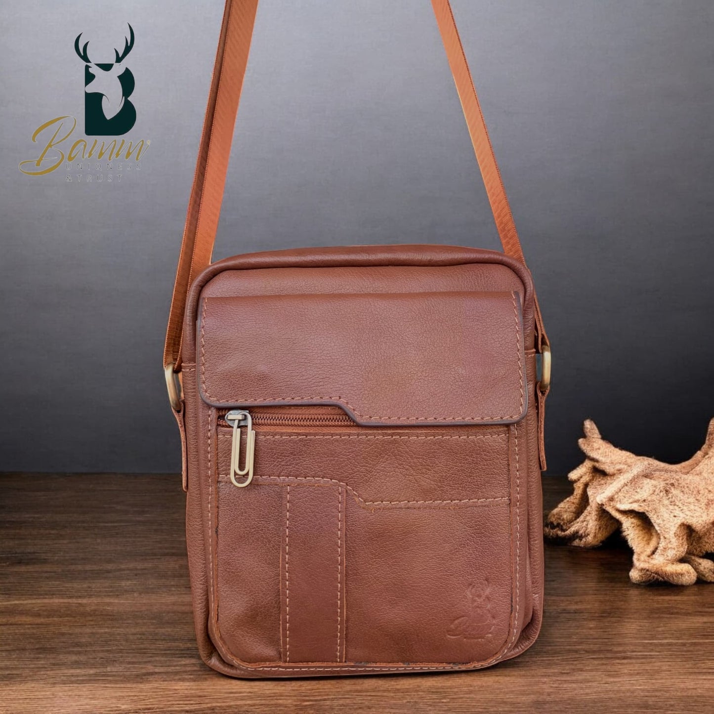 Premium Men's Genuine Leather Crossbody Bag – 20x25 cm, Multi-Compartment