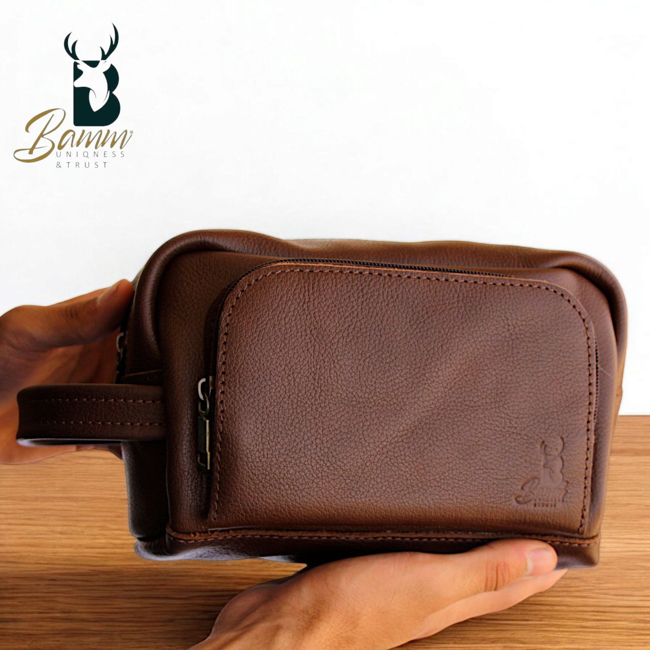 Men’s Natural Leather Hand Bag – Compact, Stylish & Multi-pocket Design