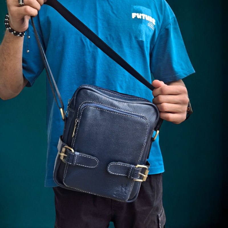 BAMM Natural Leather Men's Crossbody Bag – 25x20cm | Anti-Rust Accessories & Premium Satin Handle