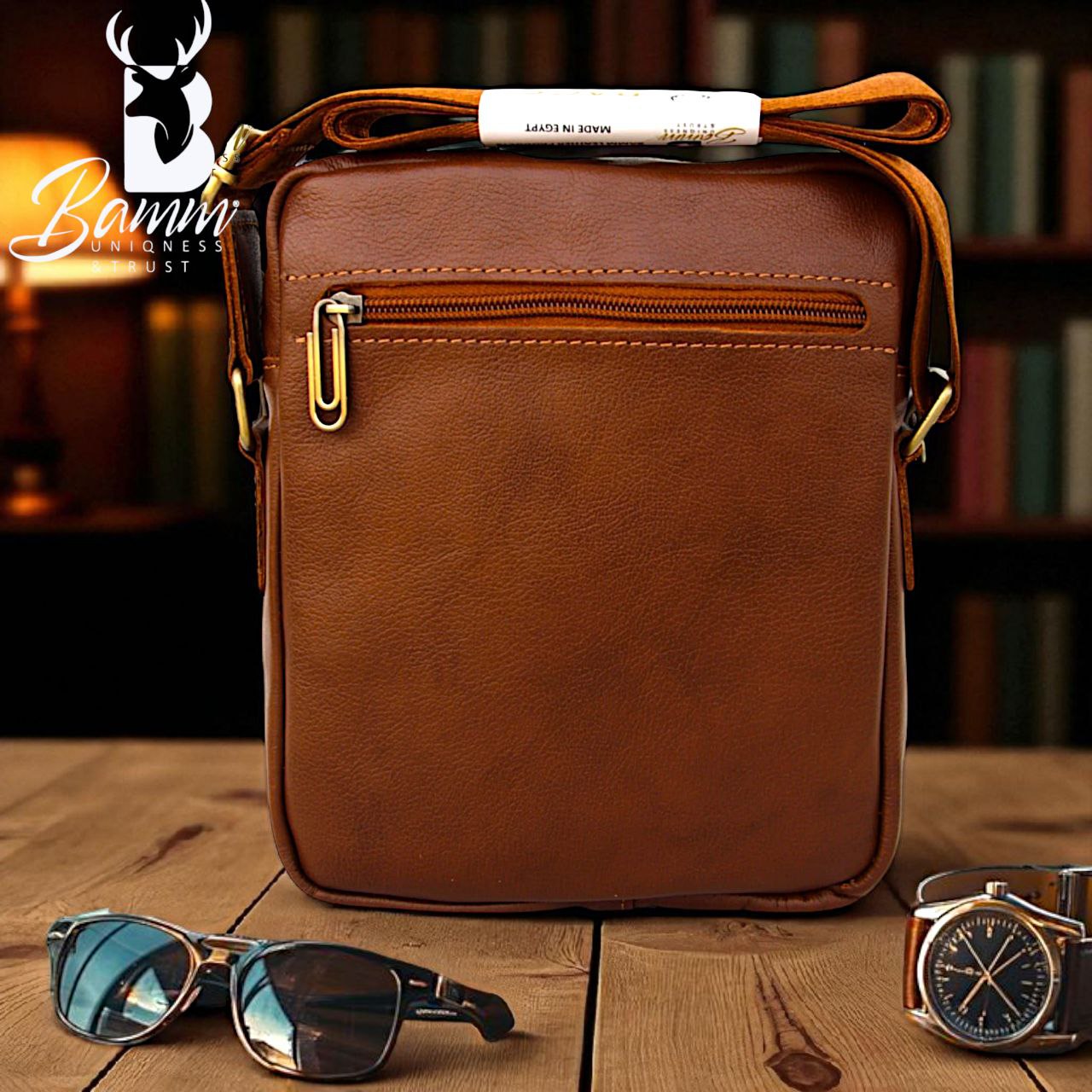 Men's Crossbody Bag Genuine Leather With Adjustable Strap And Front & Back Zippers