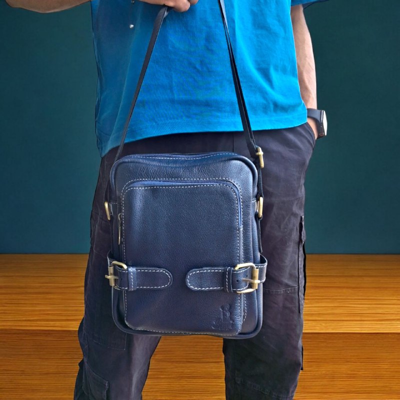 BAMM Natural Leather Men's Crossbody Bag – 25x20cm | Anti-Rust Accessories & Premium Satin Handle