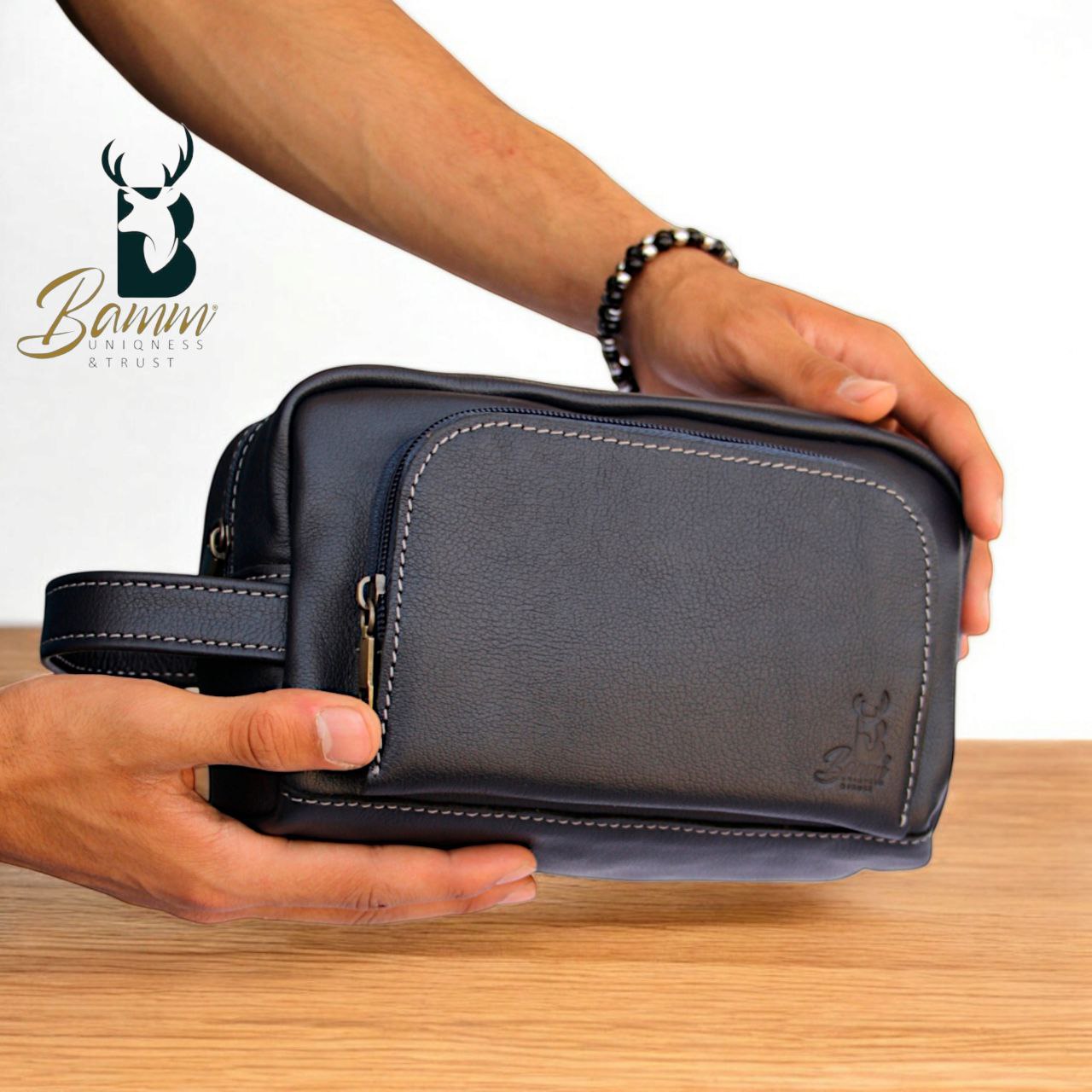 Men’s Natural Leather Hand Bag – Compact, Stylish & Multi-pocket Design