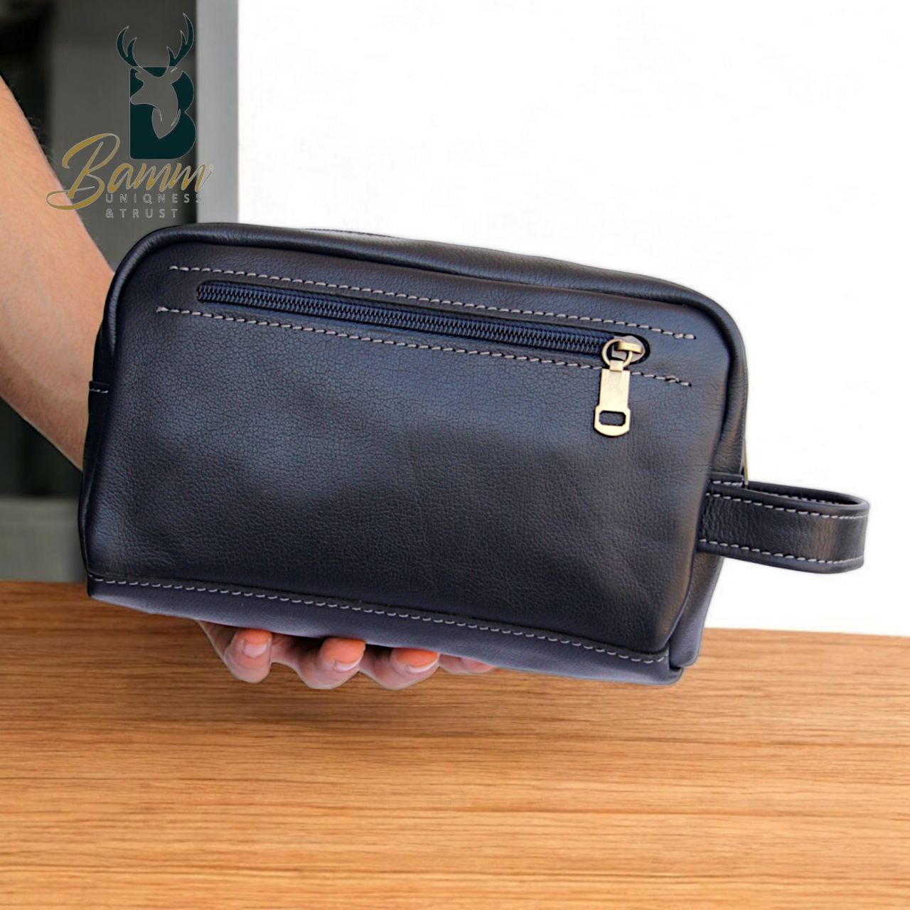 Men’s Natural Leather Hand Bag – Compact, Stylish & Multi-pocket Design
