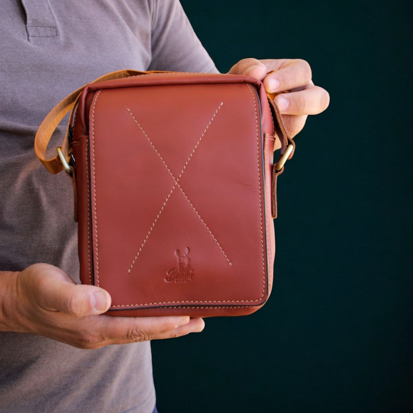 Natural Leather Bag Cross From Bamm