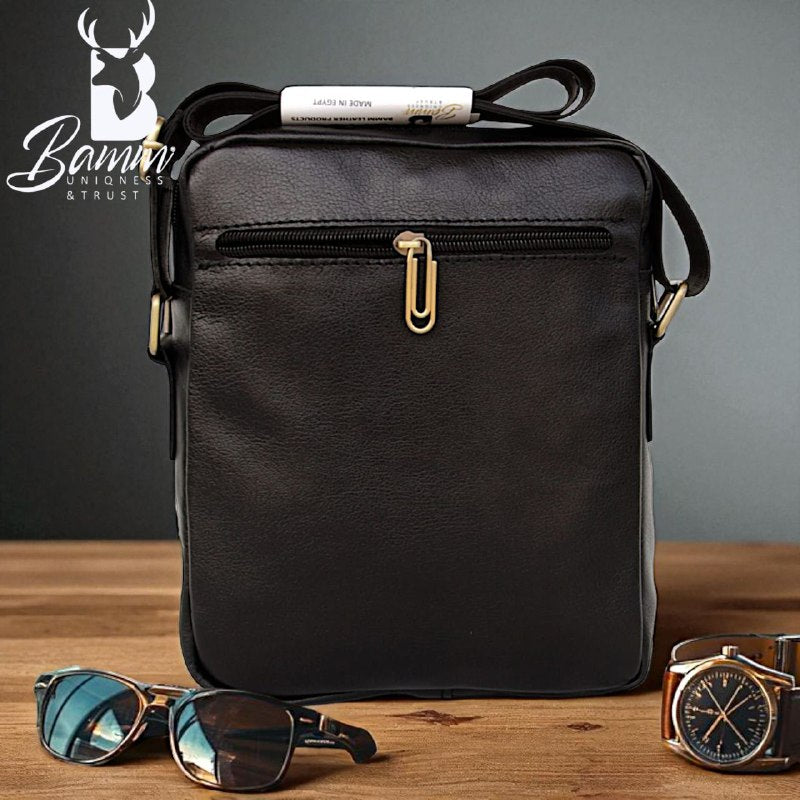 Men's Crossbody Bag Genuine Leather With Adjustable Strap And Front & Back Zippers
