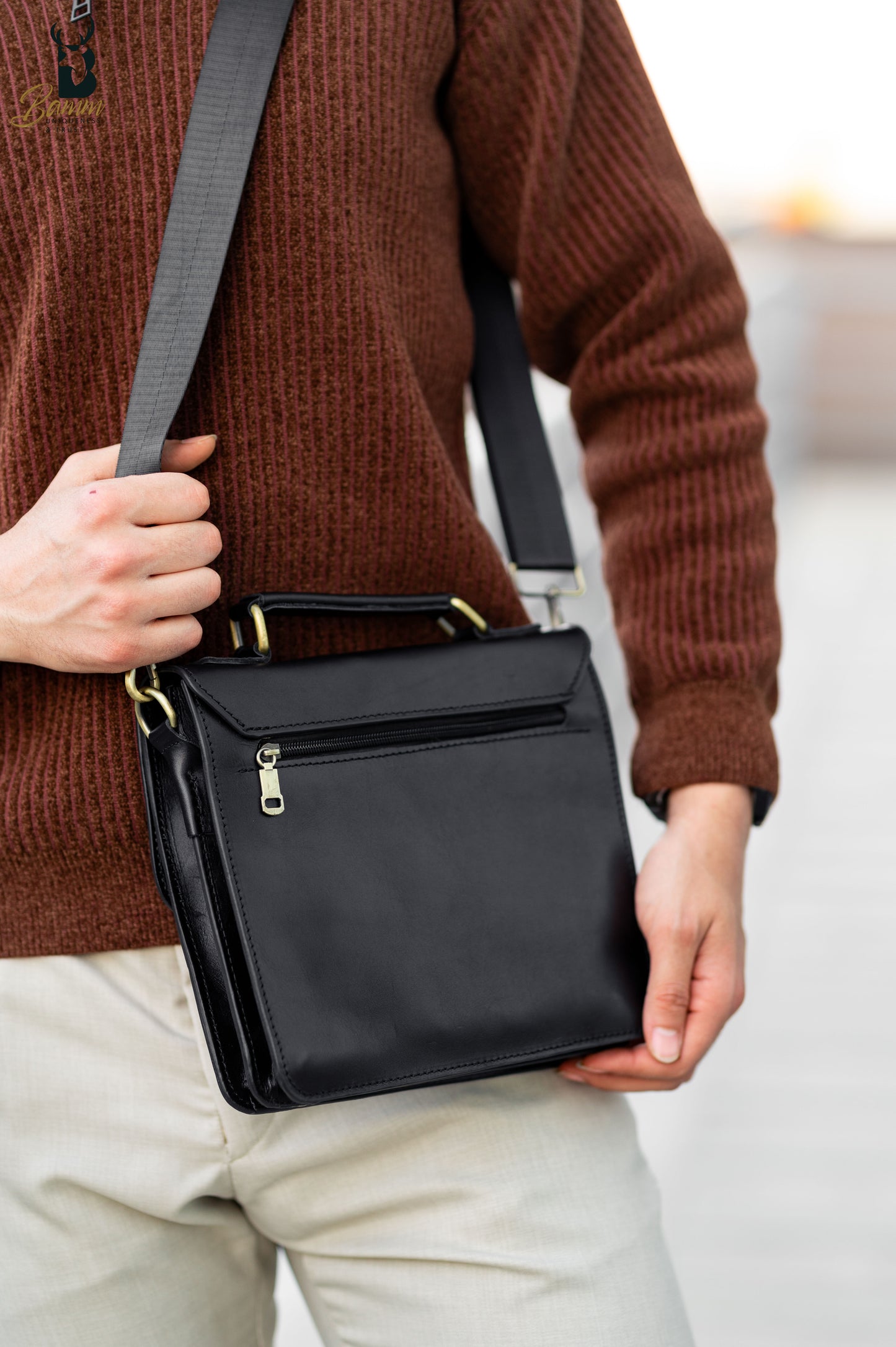 Men's leather shoulder bag-2806