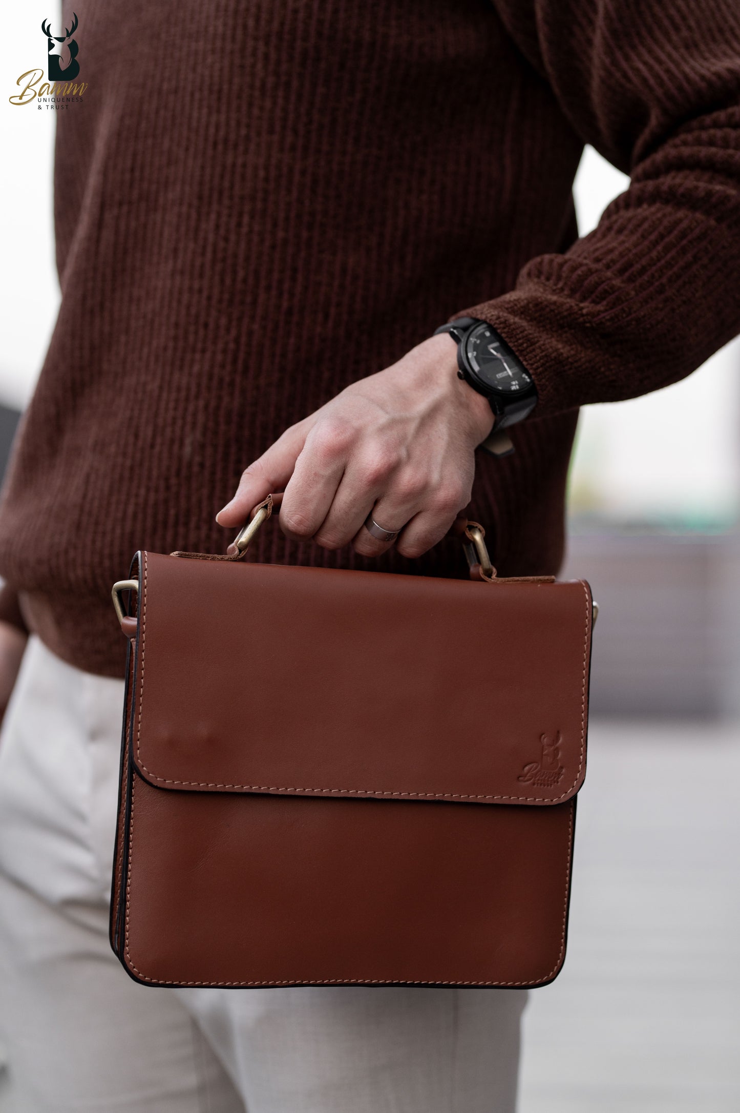 Men's leather shoulder bag-2806