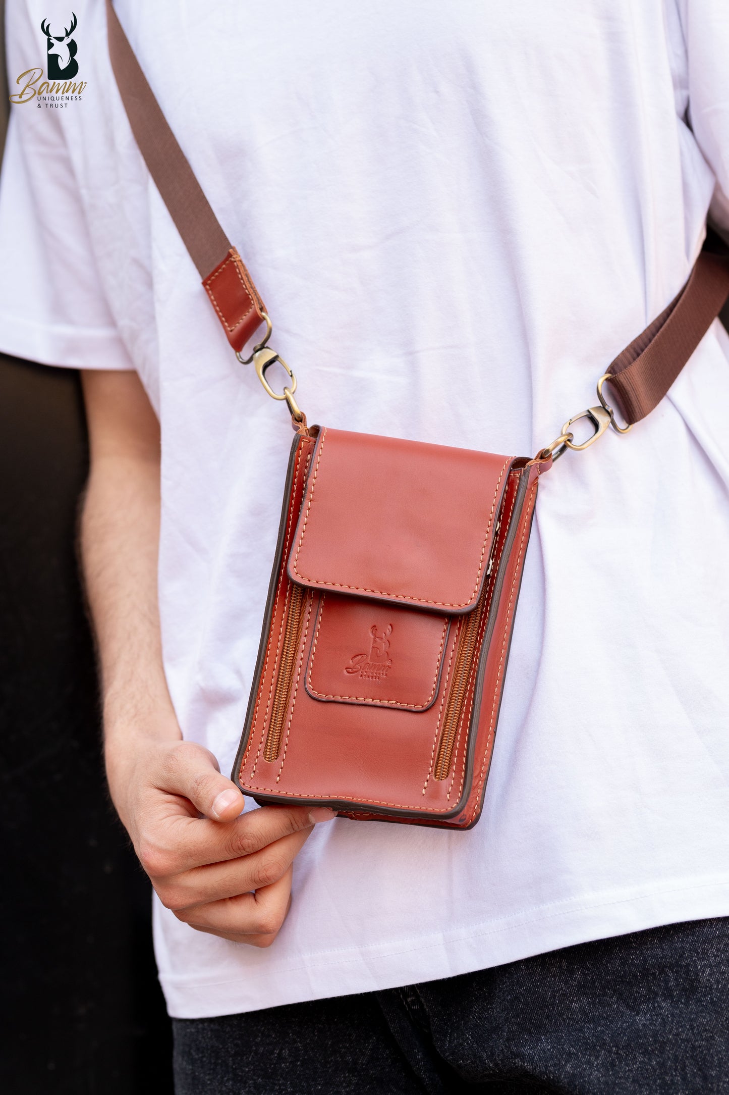 Natural Leather Bag Cross From Bamm For Money And Passport