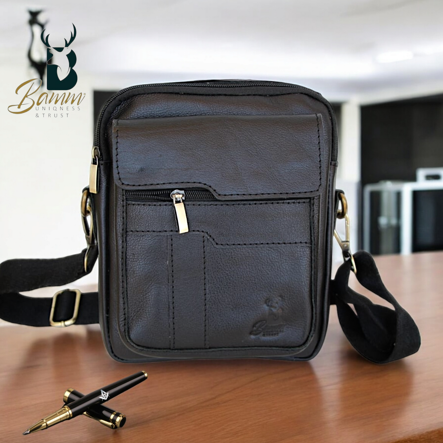 Premium Men's Genuine Leather Crossbody Bag – 20x25 cm, Multi-Compartment