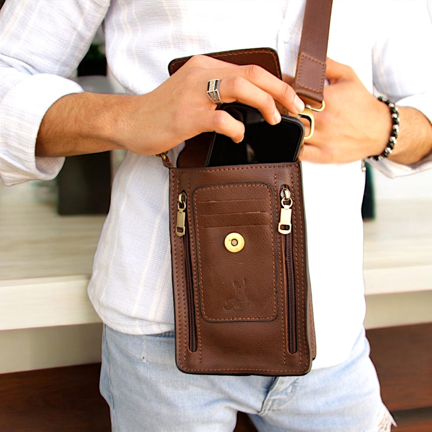 Natural Leather Bag Cross From Bamm For Money And Passport