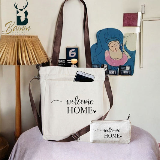 BAMM Beige Tote Bag With Two Adjustable Shoulder Straps