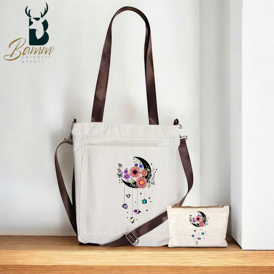 BAMM Beige Tote Bag With Two Adjustable Shoulder Straps