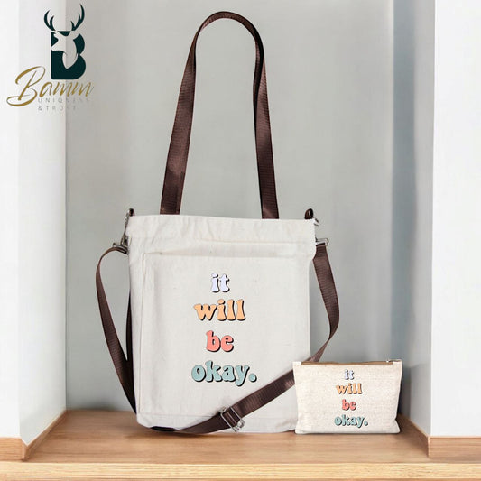 BAMM Beige Tote Bag With Two Adjustable Shoulder Straps