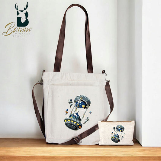 BAMM Beige Tote Bag With Two Adjustable Shoulder Straps