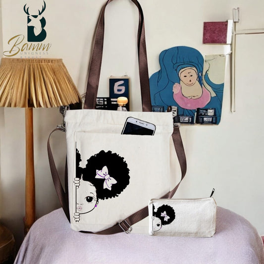 BAMM Beige Tote Bag With Two Adjustable Shoulder Straps
