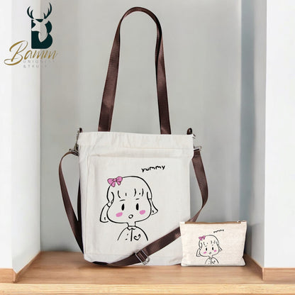 BAMM Beige Tote Bag With Two Adjustable Shoulder Straps