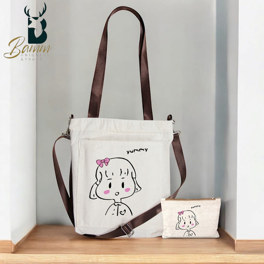 BAMM Beige Tote Bag With Two Adjustable Shoulder Straps