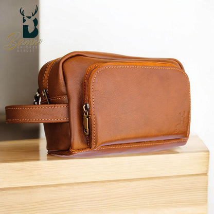 Men’s Natural Leather Hand Bag – Compact, Stylish & Multi-pocket Design