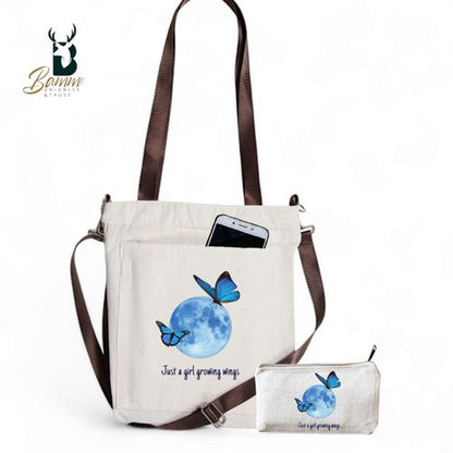 Girls' Tote Bag For University And Daily Use - Beige With Free Pencil Case