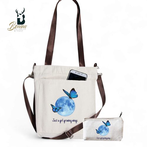 Girls' Tote Bag For University And Daily Use - Beige With Free Pencil Case