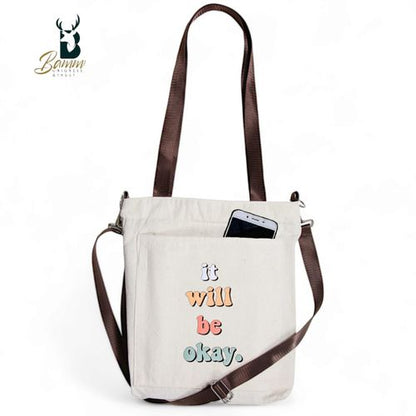 BAMM Beige Tote Bag With Two Adjustable Shoulder Straps