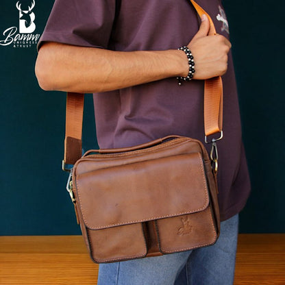 Genuine Leather Men’s Crossbody Bag – Multiple Pockets, Velvet Lining, Rust-Resistant Hardware