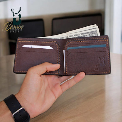 Men’s Genuine Leather Wallet by BAMM – Handmade, 9x11 cm, 8 Card Slots, Compact and Stylish