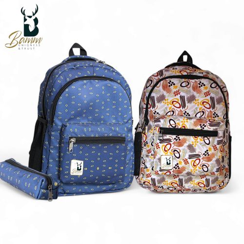 "Set Of Two School Backpacks - Durable Polyester With Pencil Case, Multiple Pockets, And Comfortable Straps"
