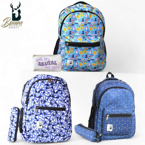 "Set Of "3" School Backpacks - Durable Polyester With Pencil Case, Multiple Pockets, And Comfortable Straps"