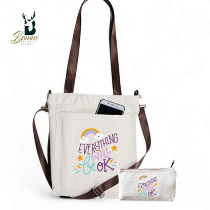 Girls' Tote Bag For University And Daily Use - Beige With Free Pencil Case