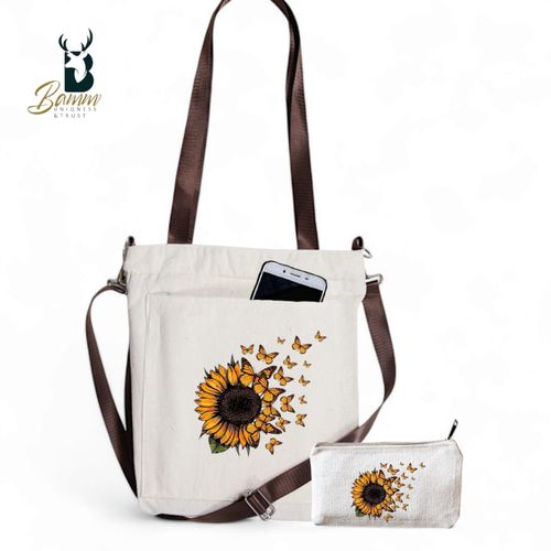 Girls' Tote Bag For University And Daily Use - Beige With Free Pencil Case