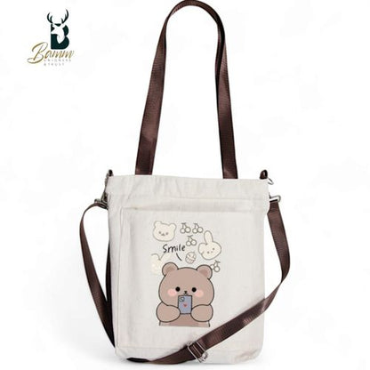 BAMM Beige Tote Bag With Two Adjustable Shoulder Straps