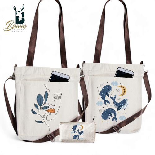 Girls' Tote Bag For University And Daily Use - Beige With Free Pencil Case