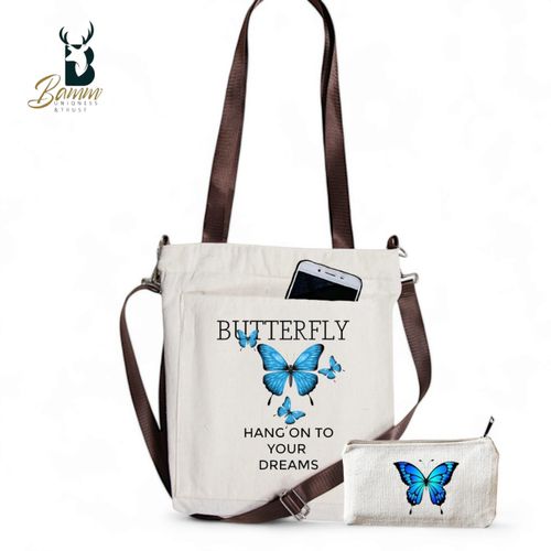 Girls' Tote Bag For University And Daily Use - Beige With Free Pencil Case