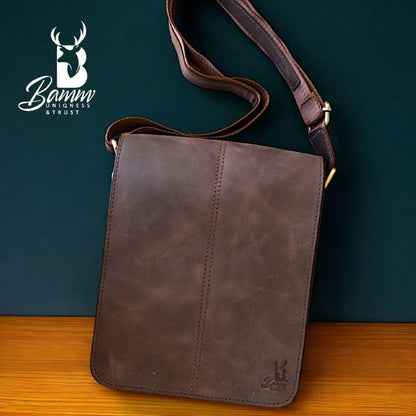 Men’s Genuine Leather Crossbody Bag – BAMM Shoulder Bag with Adjustable Strap, Anti-Rust Zippers, Card Holder, and Multiple Compartments