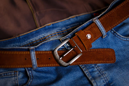 Men's Genuine Leather Belt – Brown with Rust-Resistant Buckle