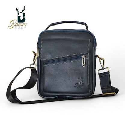 "Men's Genuine Leather Crossbody Bag From Bamm - Practical, Stylish, With Multiple Zippers"