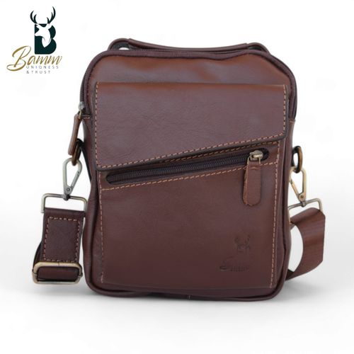 "Men's Genuine Leather Crossbody Bag From Bamm - Practical, Stylish, With Multiple Zippers"