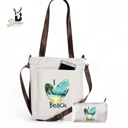 Girls' Tote Bag For University And Daily Use - Beige With Free Pencil Case