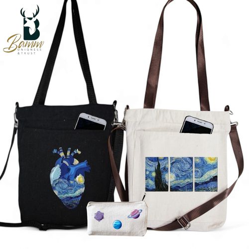 Special Offer: 2 Girls' Tote Bags For University And Daily Use - Beige With Free Pencil Case