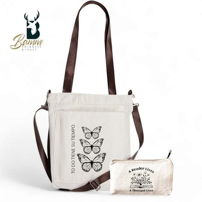 Girls' Tote Bag For University And Daily Use - Beige With Free Pencil Case