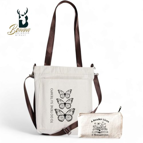 Girls' Tote Bag For University And Daily Use - Beige With Free Pencil Case
