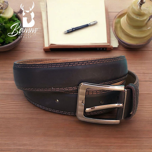 Men's Genuine Leather Belt – Brown with Rust-Resistant Buckle