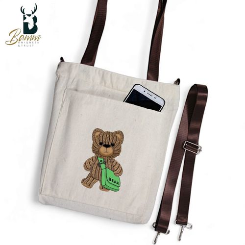 BAMM Beige Tote Bag With Two Adjustable Shoulder Straps