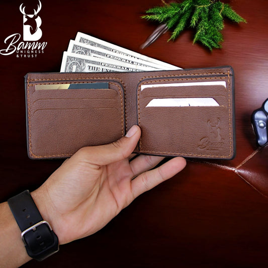 Men’s Genuine Leather Wallet by BAMM – Handmade, 9x11 cm, 8 Card Slots, Compact and Stylish