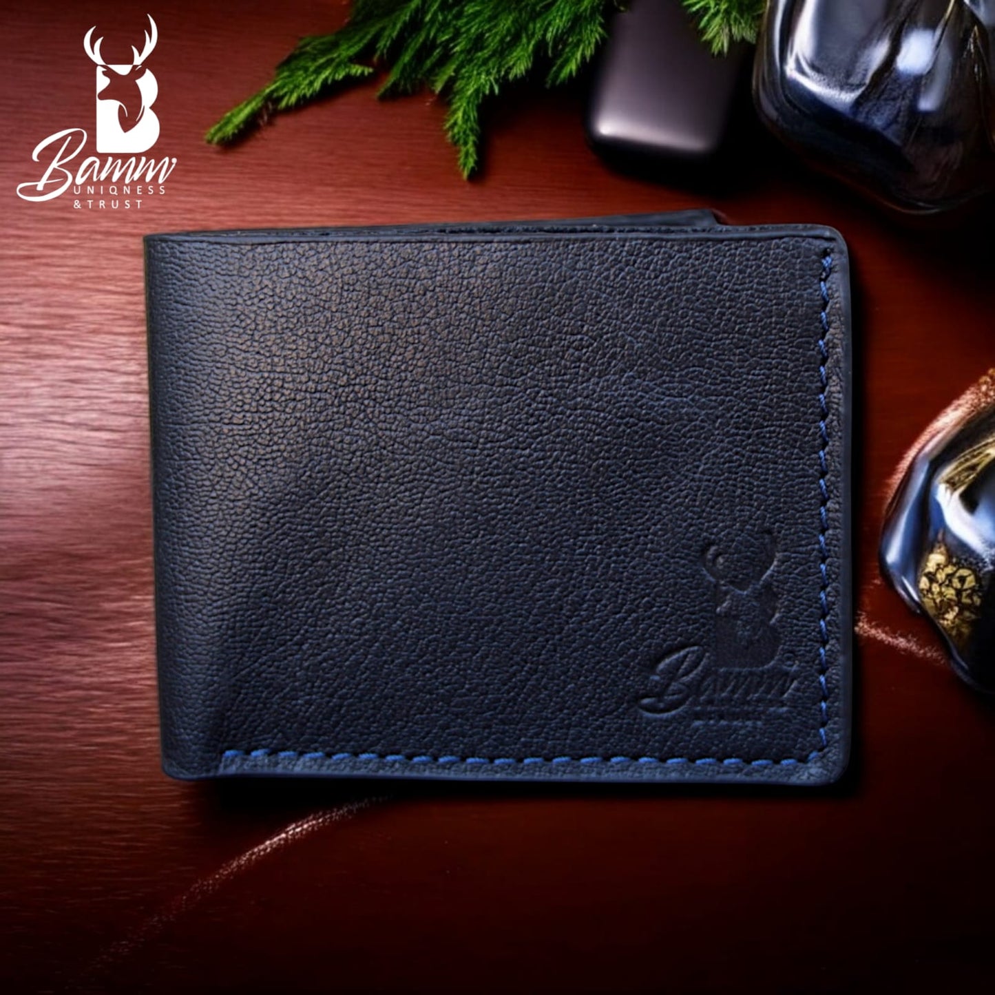 Men’s Genuine Leather Wallet by BAMM – Handmade, 9x11 cm, 8 Card Slots, Compact and Stylish